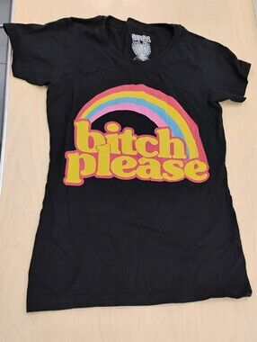 Heartless B**** Please Vintage-Inspired Black Graphic Tee with Rainbow Print